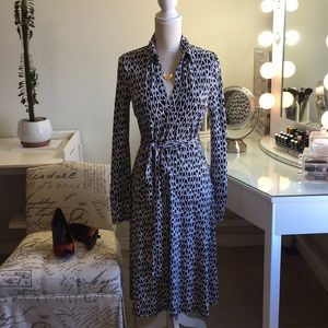 Belted Black and White Dress